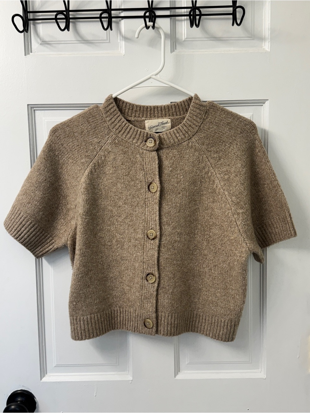 Universal Thread Short-Sleeve Crewneck Button Cardigan - Taupe - Picture 4 of 9